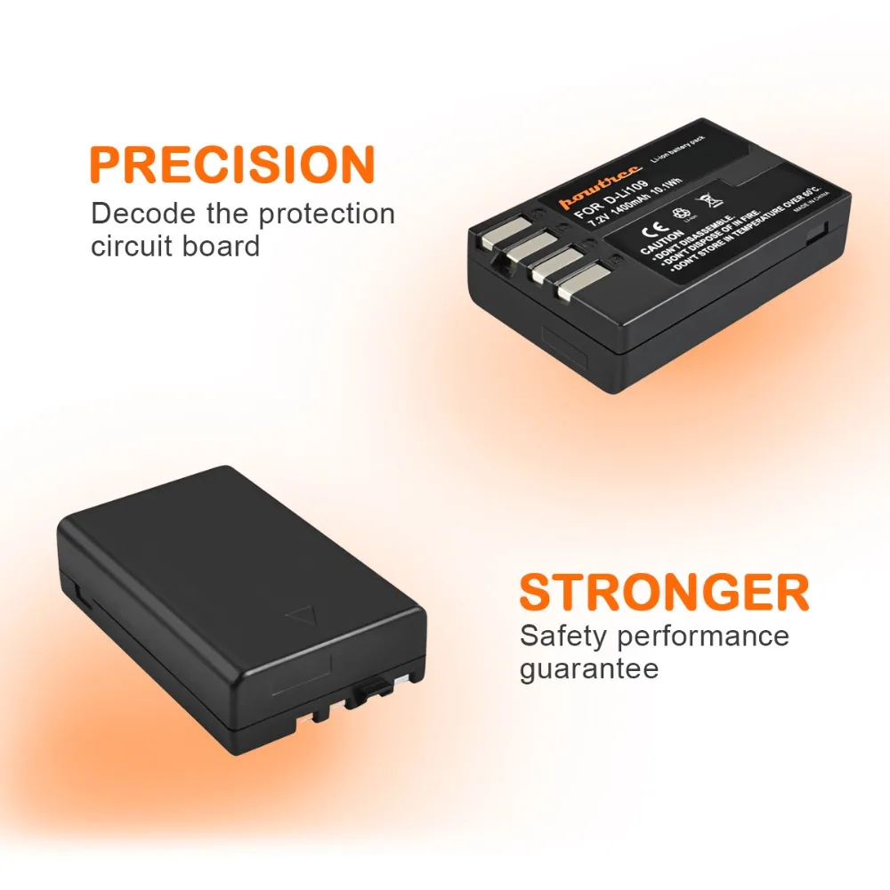 2X D-LI109 DLI109 D LI109 литий-ионный аккумулятор 7,2 V 1400 мА/ч, Батарея+ зарядное устройство с светодиодный для PENTAX K-R K-2 KR K2 K30 K50 K-30 K-50 K500 K-500 L10