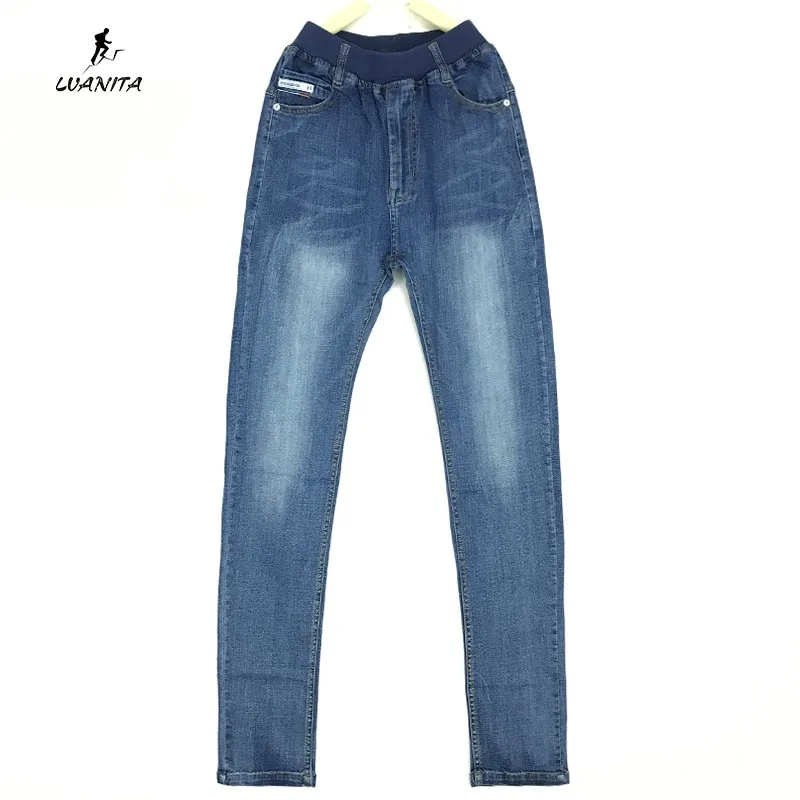 

High Quality 2018 New Kids Boys Simple Style Elastic Waist Soft Denim Jeans Pants For Boys Teenagers Jeans Trousers Age 13-17Yrs