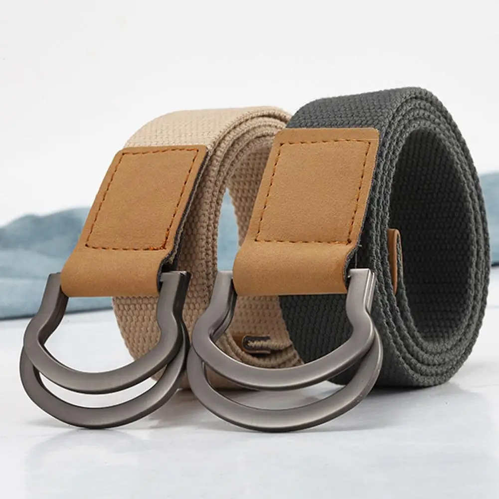 

Fashion Casual Men Women Tactical Canvas Belt Double Ring Buckle Waist Strap 2019