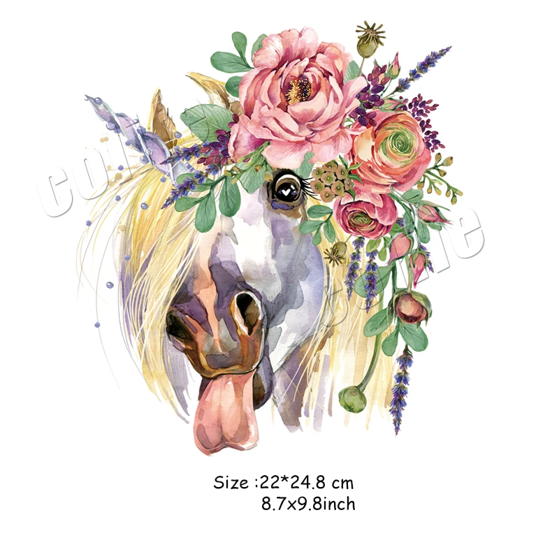 Наклейки на одежду крутая лошадь цветок Diy аксессуары значки моющиеся теплопередача дизайн патч 22x25 см