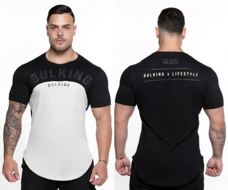 Yomeke бодибилдинг и Фитнес Мужская футболка с коротким рукавом спортивная рубашка мужские обтягивающие колготки фитнес-футболки - Цвет: White and black