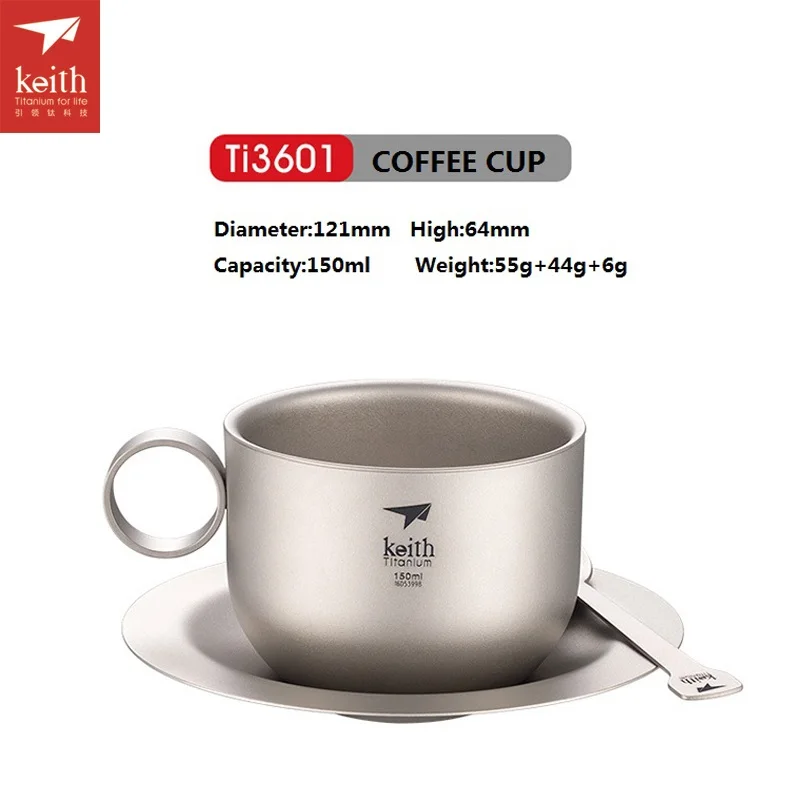 

Keith Titanium Tea Cup 150ml Ultralight Coffee Mug Spoon Outdoor Camping Teaware Set Ti3601