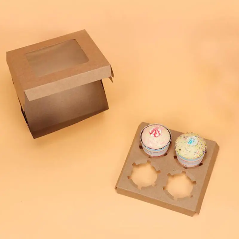 50 шт. 16*16*7,5 см 4 сетки коричневая Упаковка из крафт-бумаги коробка для окна для конфет \ торта \ десерта \ Праздничная упаковка коробки