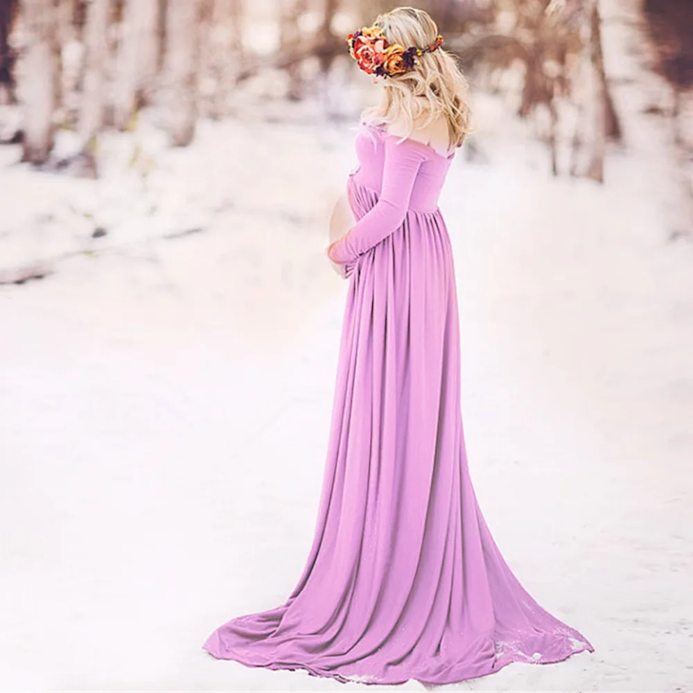 

Puseky Maternity Dress for Photo Shoot Maxi Maternity Gown Split Front Chiffon Fancy Women Maternity Photography Props