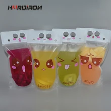 HARDIRON-sachet à boissons, café, jus, sac à boissons, pochette d'emballage avec fermeture éclair avec paille, 100 pièces, expressions faciales créatives
