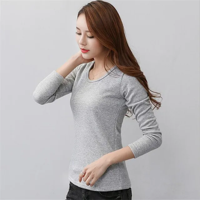 Winter solid Add Wool Warm T shirt For women 2017 All Match Winter