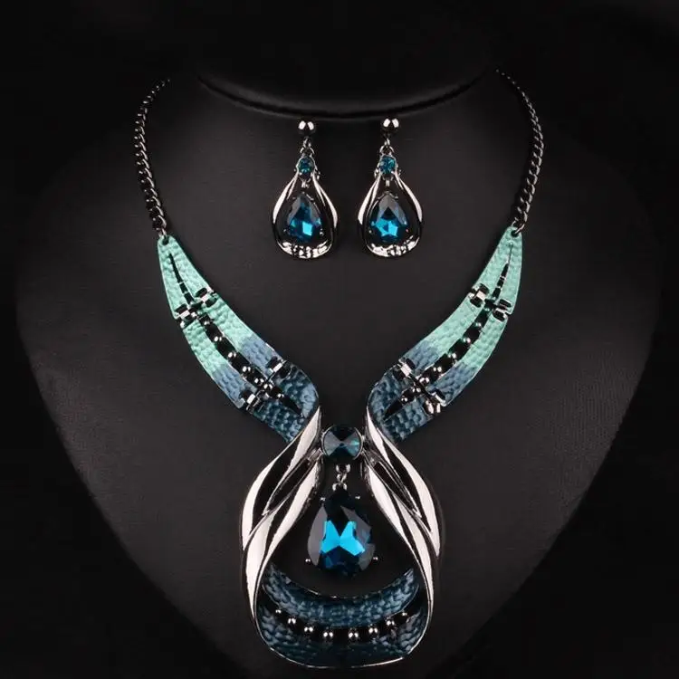 XY Fancy Fashion Stylish Exaggerated design Blue Stone Jewelry Necklace