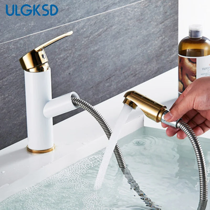 Bathroom Sink faucet Solid Brass Pull Out Sprayer Vessel Cross Basin Faucets Mixer Tap Bathroom