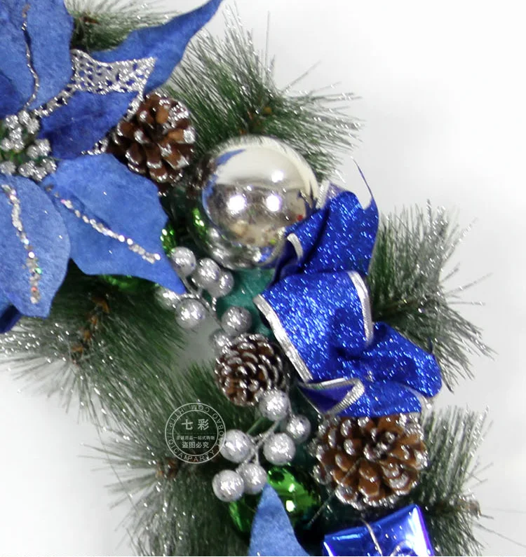 Синяя гирлянда диаметром 40, 50 см, 60, Рождественский венок, рождественские украшения, вечерние украшения для дома, двери и стены, подарки