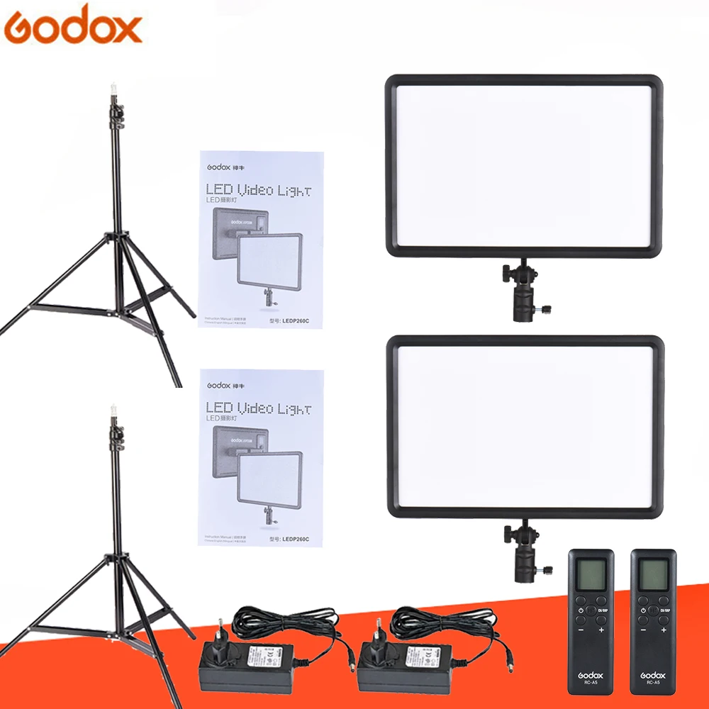 GODOX светодиодный P260C ультра-тонкий 30 W светодиодный видео Панель лампы Kit+ 2 м Свет Стенд 3300-5600 K для цифровых Камера Фотостудия