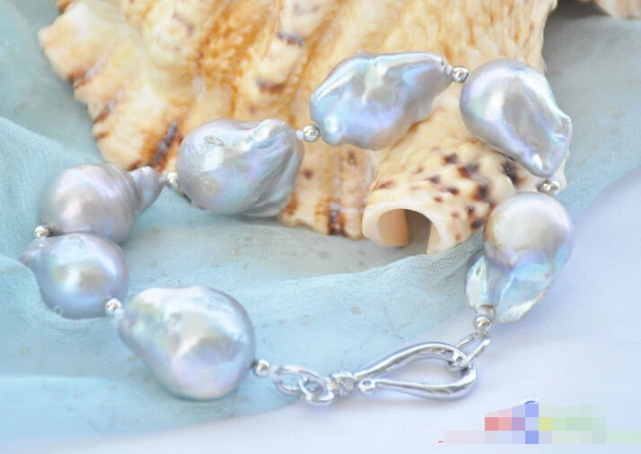 

P5325 8" 22mm GRAY BAROQUE tear-drop KESHI REBORN PEARL BRACELET Noble style Natural Fine jewe Fast (D) SHIPPING