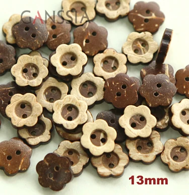 천연 꽃 모양 코코넛 단추 쉘 단추, DIY 의류 액세서리 장식 (KK-1141), 로트 당 50 개, 13mm, 15mm