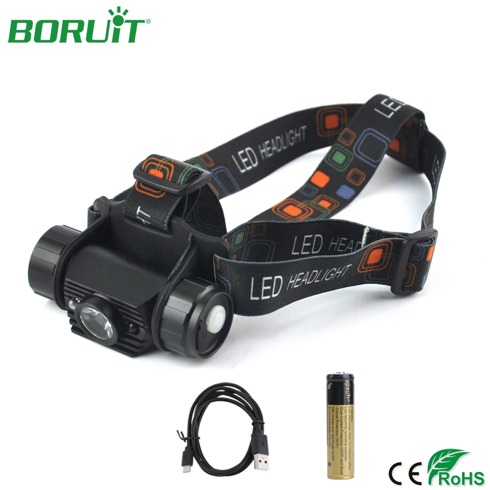 BORUiT ИК сенсор налобный фонарь фонарик USB заряжаемый светодиодный светильник