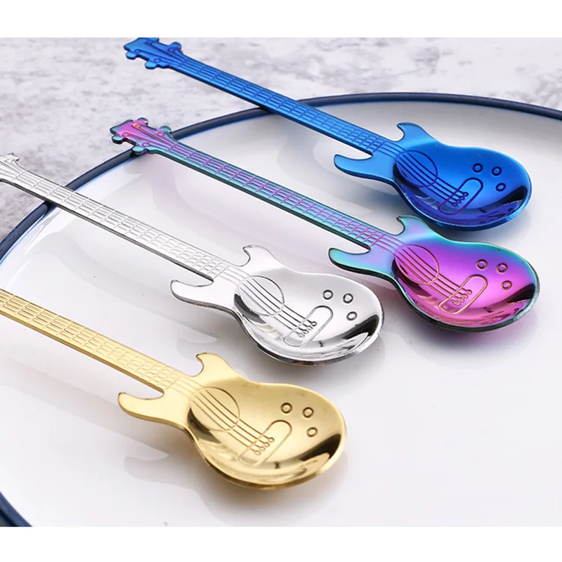 

1Pcs Stainless Steel Cartoon Guitar Spoon Creative Milk Coffee Spoon Ice Cream Candy Teaspoon Dessert Cake Spoon