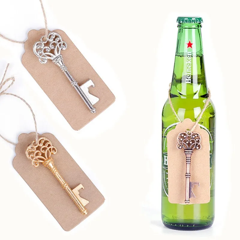 

50Pcs/Set Opener+Rope+Tags Gold Sliver Key Bottle Opener with Tag Card and Box Wedding Party Decoration Favors for Guest Gifts