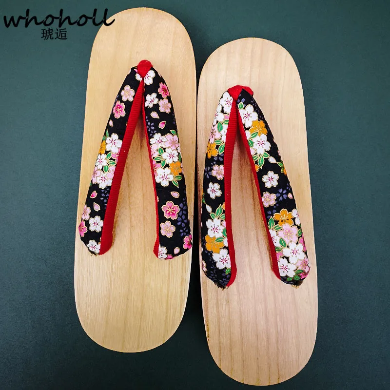 

WHOHOLL Japanese Kimono Wooden Clogs Shoes Cosplay Costumes Wooden Slippers Flat Flip-flops and Non-slip White Slides Rubber