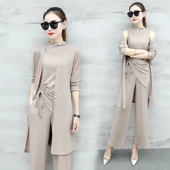 

3 piece set women Suit female 2019 Plus size women knit wide legg pant piece set women suit Costumes for women Autumn