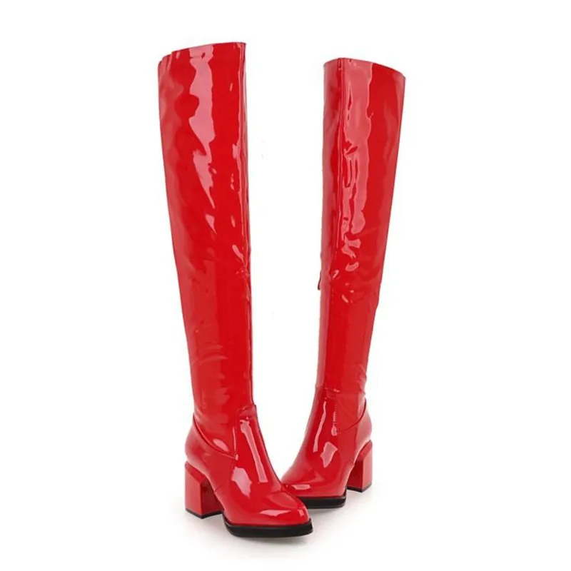 Women High Heels Tall Boots Sexy Patent Leather Platform Pole Dance Boots Pointed Toe Over The Knee Boots For Women Ladies Shoes (13)
