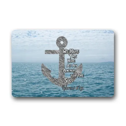 

Christian Bible Verse We Have This Hope As an Anchor for the Soul Hebrew 6:19 Stain Resistant Color IndoorFloor Mat Doormat