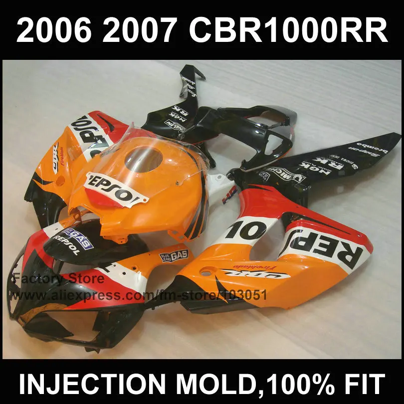 

Motorcycle Fairings set for HONDA 06 07 CBR1000RR fairing kit 2006 2007 CBR 1000RR injection orange repsol aftermarket bodywork