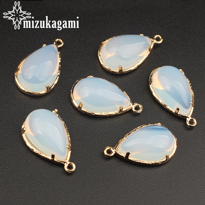 

13*22mm 2pcs/lot Crystal Stone Charms Smooth Opal Tear Water Drop Shape Pendant For Necklace Jewelry DIY Making Accessories