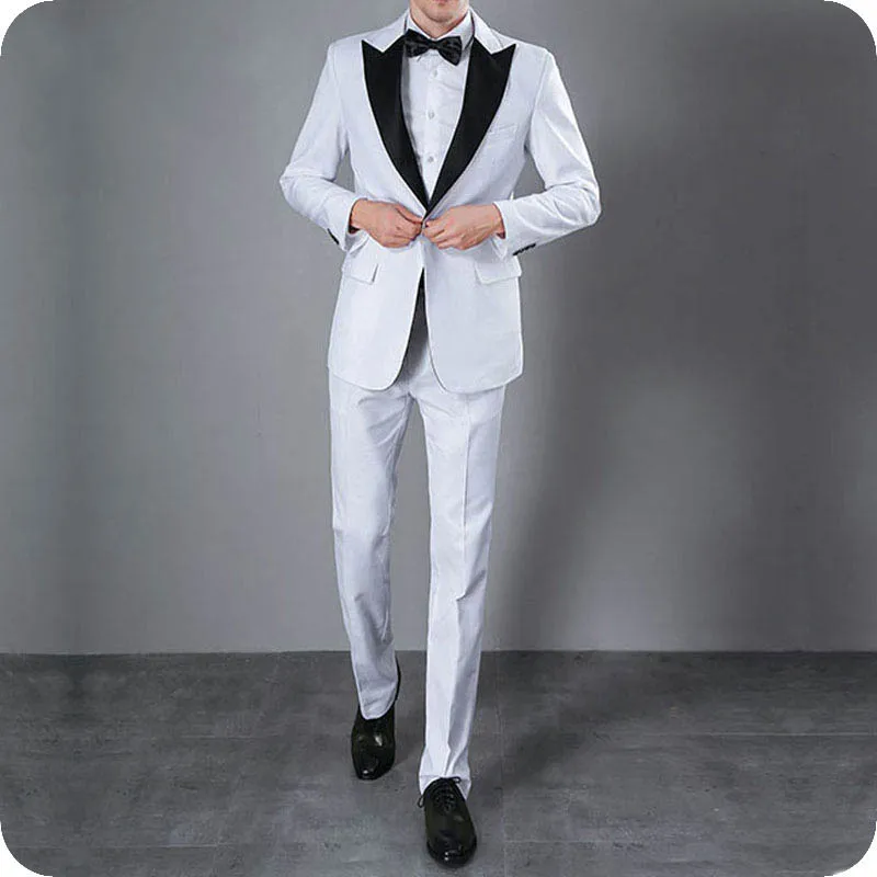

White Mens Suits Wedding Plus Size Groom Tuxedos Bridegroom Big Black Peaked Lapel Smoking Ternos Masculino Costume Homme 2Piece