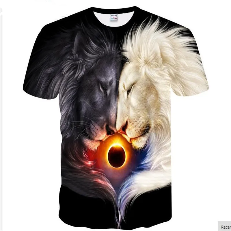 

Brand new fashion T-shirt, men's and women's summer wear 3D digital print personality, Yin Yang Lion Travel comfort T-shirt