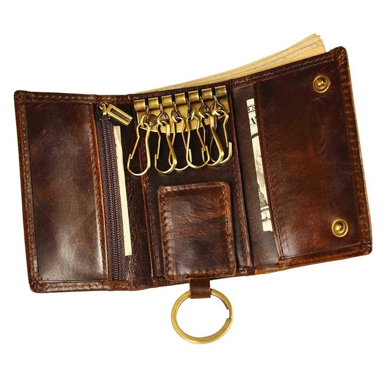 

2017 Men's wallets Genuine Leather Car Wallet Multi Function Key Case Fashion Housekeeper Holders 6 Key Bag Rings Car Key purse