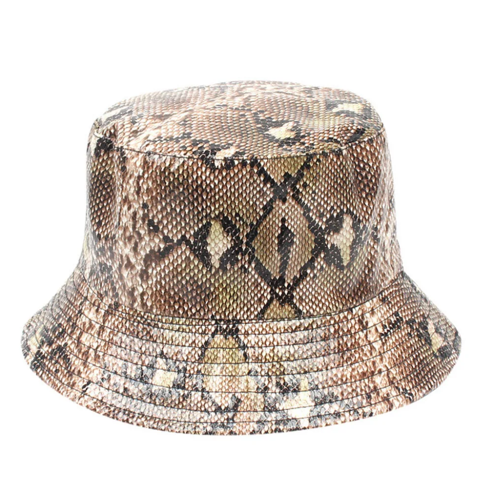 2019 Men's and women's snakeskin beach hats double-sided wear personality large bowl sunshade beach hat beach hat cotton 40J5 (2)