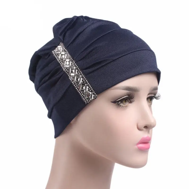Мусульманский женский хиджаб Кепка раковая капот химио шапка исламский тюрбан Кепка головной платок фигурная шляпка Арабская индийская Кепка для волос мода - Цвет: Navy