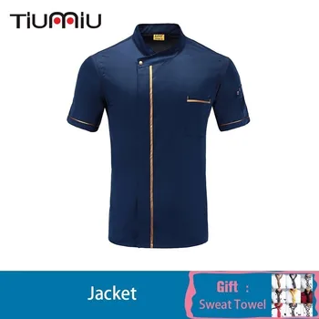 

Short Sleeve Chef Jacket Summer Breathable Cook Shirt Hotel Restaurant Kitchen Bakery Uniform Free Scarf Gift High Quality