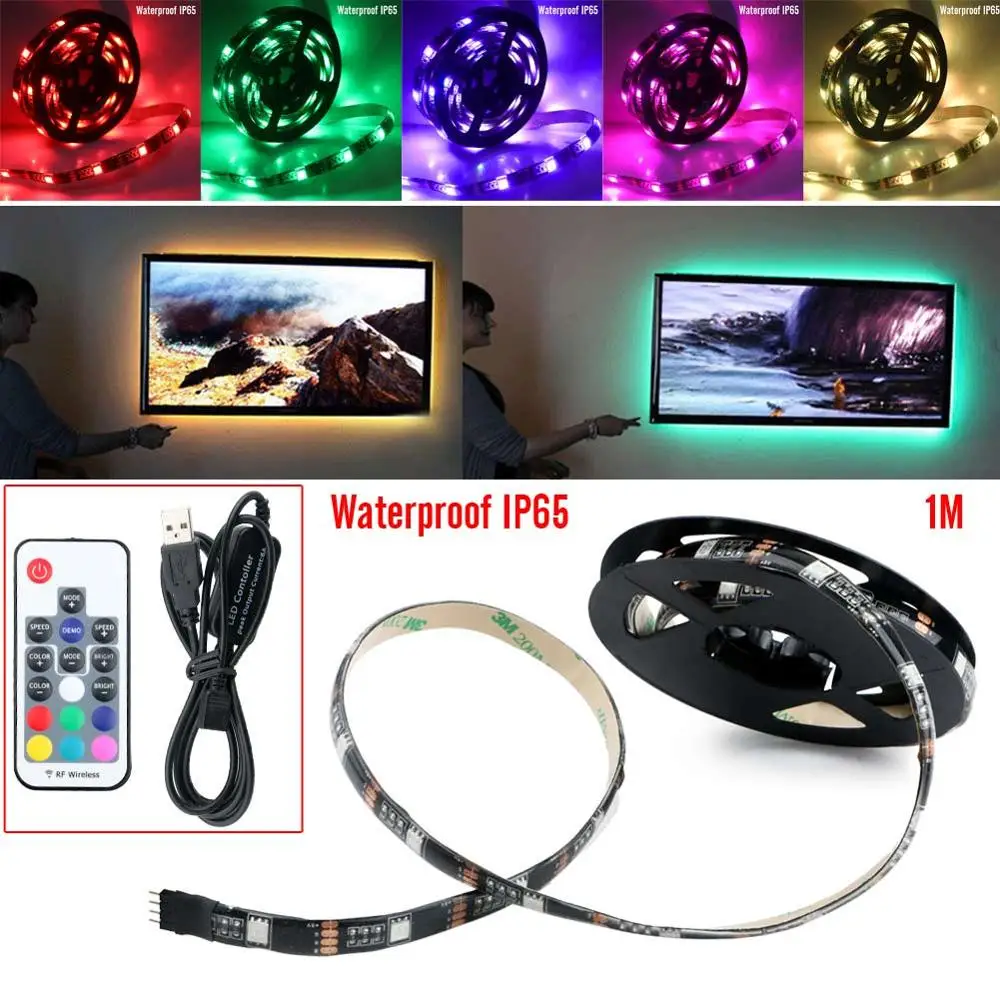 5 В 1 м/2 м USB кабель Мощность светодио дный полосы света лампы SMD 5050 Рождественский стол Декор лампы лента для ТВ фонового освещения свет - Испускаемый цвет: 1M Waterproof
