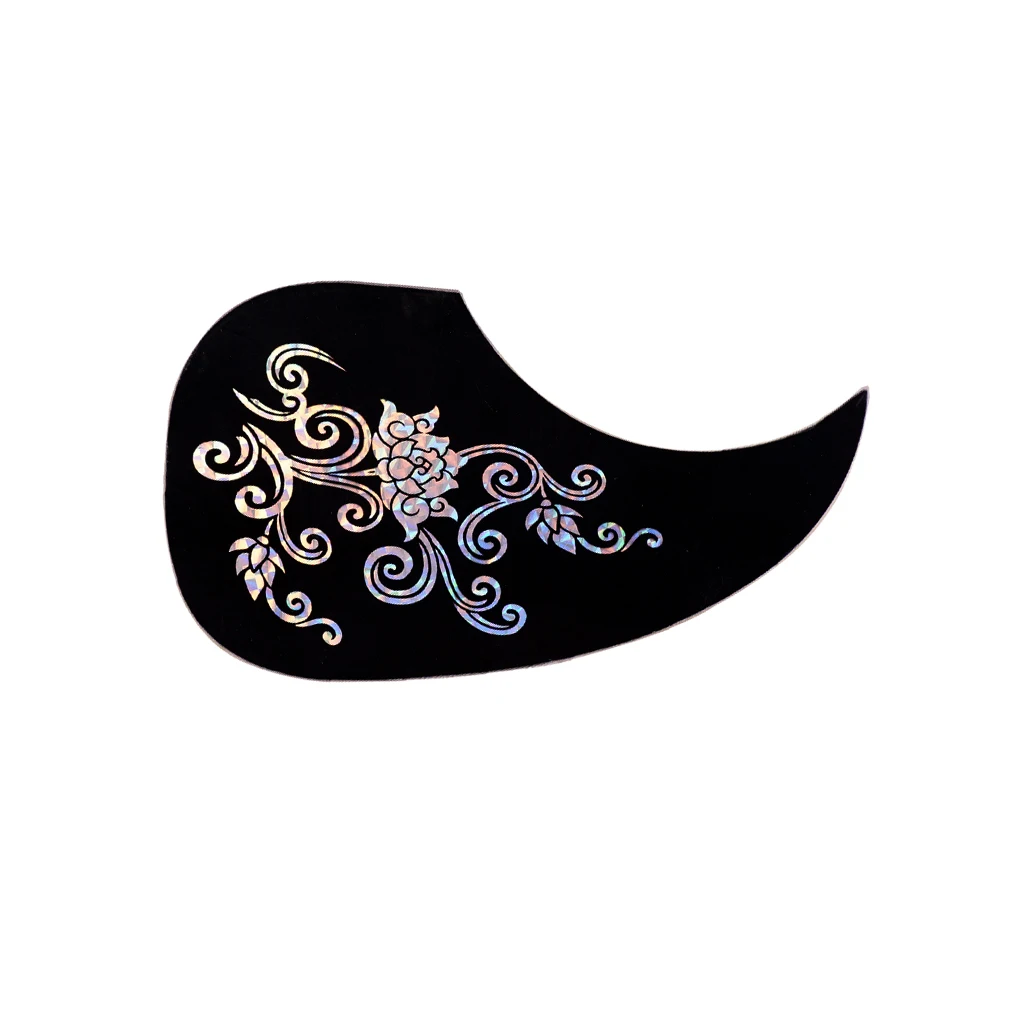 Rubber Drop Shape  Acoustic Guitar Pickguard Anti-scratch Plate Black Shading with White Flower