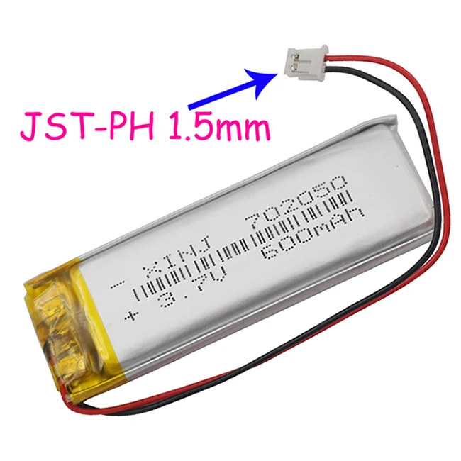 2pin 1.5mm plug Xinj 3,7 V 600 mAh Li-Po полимерная Батарея 702050 2pin JST-PH 1,0/1,25/1,5/2,0/2,54 мм разъем для Камера gps музыкальный плеер навигации - Цвет: 2pin 1.5mm plug