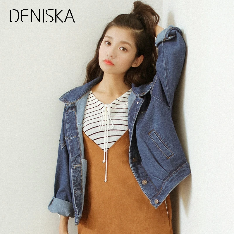 DENISKA Women Basic Coats 2018 Spring Summer Ripped Denim Jacket Femme Vintage Long Sleeve Jeans Bomber Casual Coat | Женская одежда