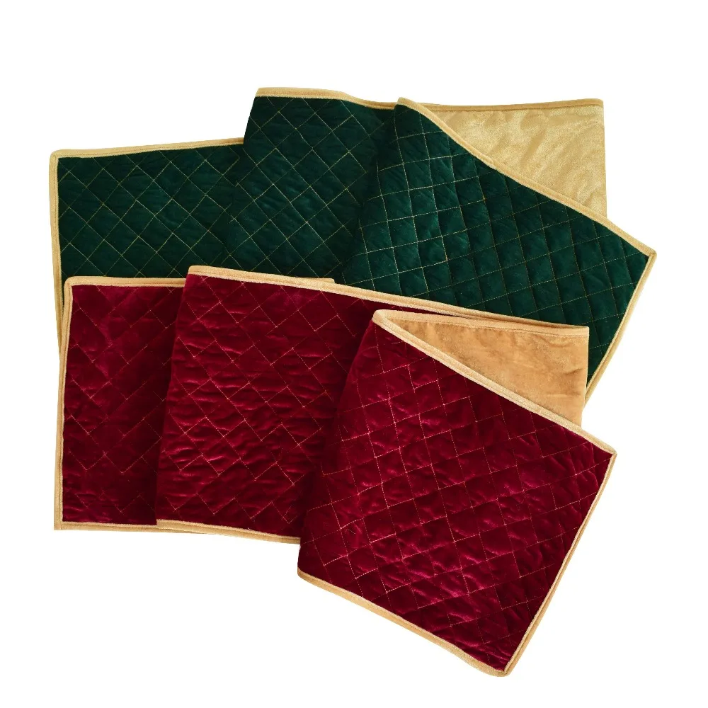 

Free Shipping Red Green velvet diamond quilted embroidery decoration Table Runner Christmas Table Decoration