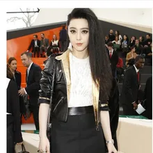 Фирменный кожаный одежда короткая дубленка мотоциклетная куртка для женщин тонкий два тона черного золота, XXXXL 2XL 3XL 4XL