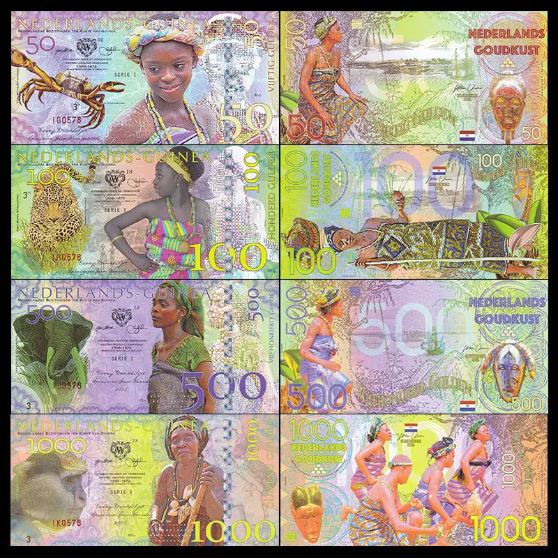 Netherland Guinea набор из 4 предметов 50 100 500 1000 гулден 2016 необычный полимер UNC коллекция