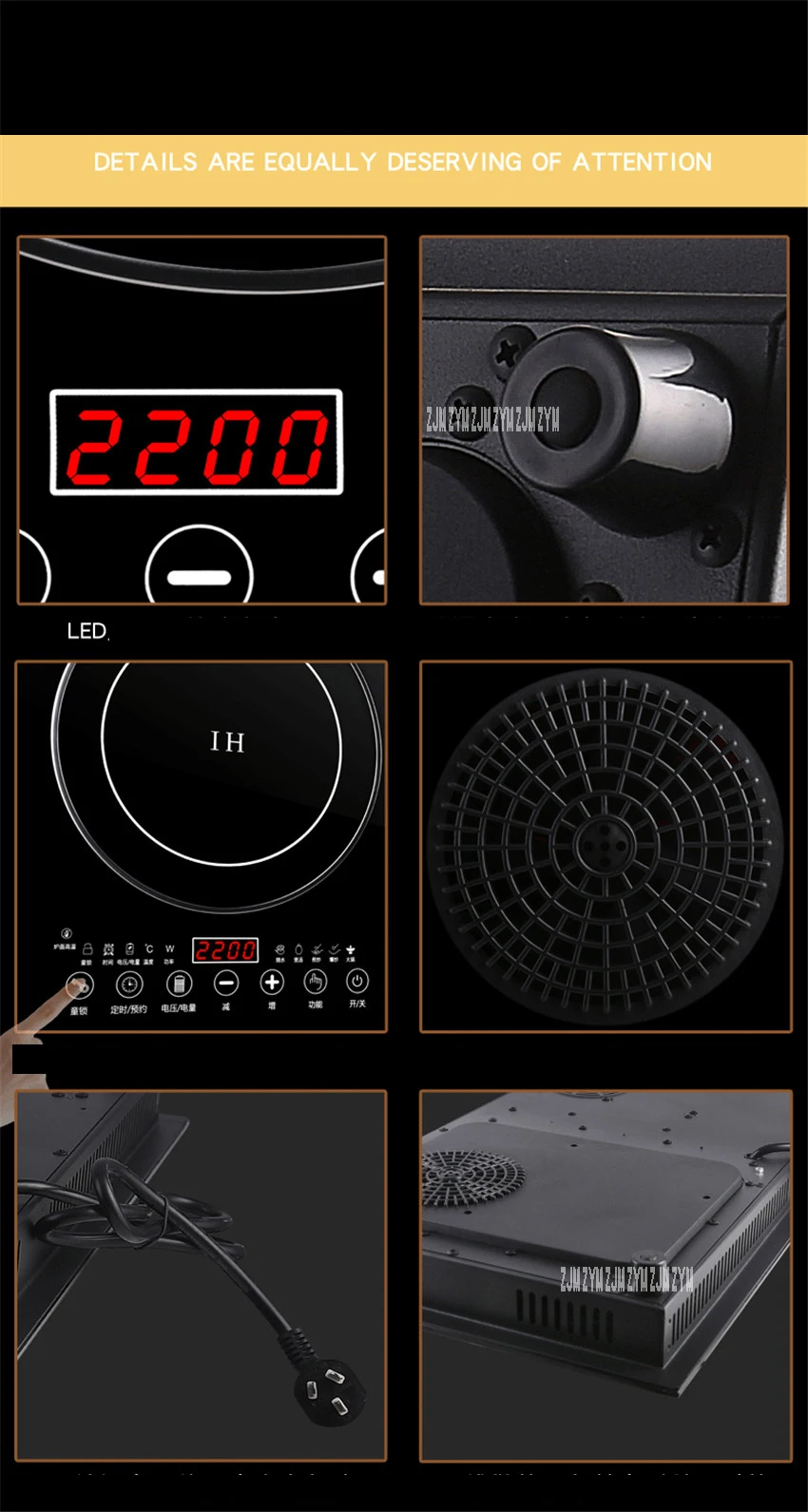 2200 Вт электрическая индукционная Плита/плита/кухонной утвари/плита/Керамика плита с 2 Плита s черного цвета с украшением в виде кристаллов Панель YT-22 220V