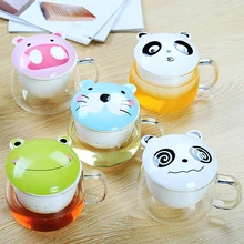 Милый мультяшный Кот/панда/лягушка стеклянная чашка с крышкой и фильтром чайная кружка животные офисные чашки