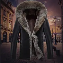 Новое поступление с капюшоном плюс Вельветовая Теплая мужская меховая цельная кожаная куртка роскошное пальто высокого качества размера плюс MLXL2XL3X