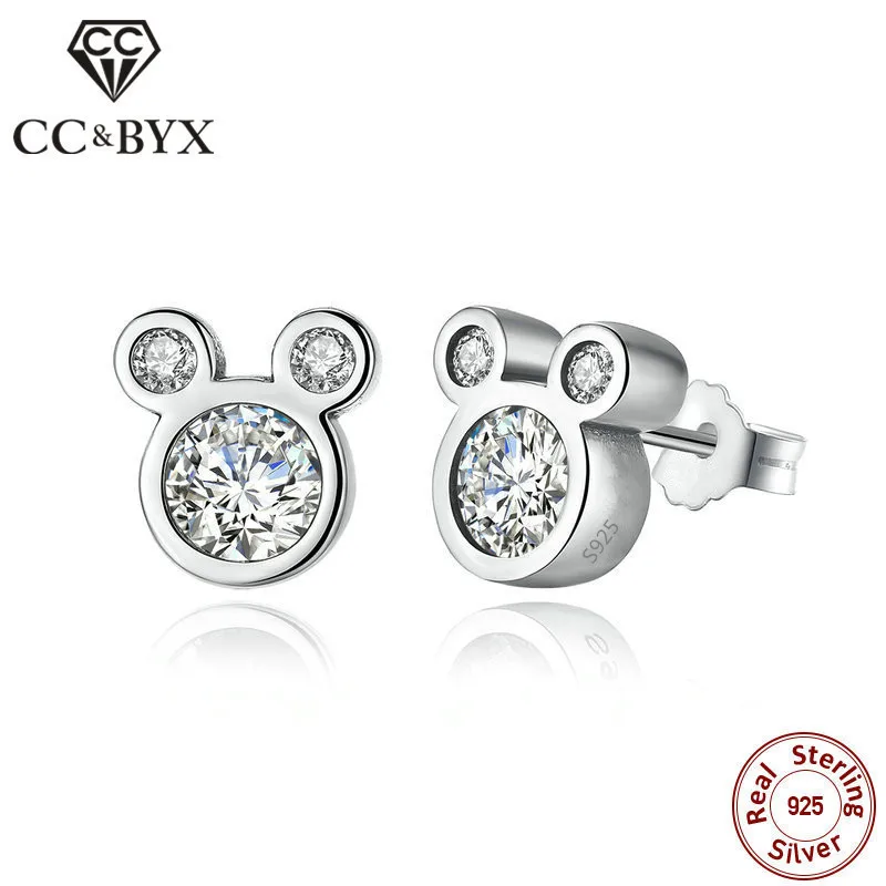 

CC Stud Earrings For Women S925 Sterling Silver Cubic Zirconia Cartoon Ear Studs Cute Wedding Party Jewelry CCE275