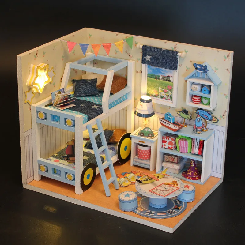 Doub K kawaii мебель игрушка миниатюрная спальня Дерево DIY куклы дом ролевые игры игрушки для девочек Дети кукольный домик творческие подарки
