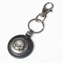 Vintage style Genuine retro sheild black skull leather keychains with useful key chains for home tool free ship KY0152