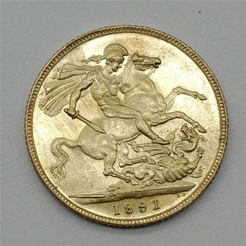 

1891 UK Queen Victoria Gold Coins Knight Sovereign Brass Plated Coin
