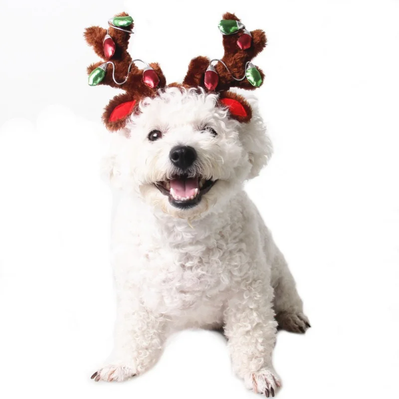 Beste PanDaDa 2018 Nieuwe Verstelbare Shiny Pluizige Gewei Elanden Hoorns Pet Kat Hond Puppy Kerst Cap Pet Hoed Cosplay Party Decor gift