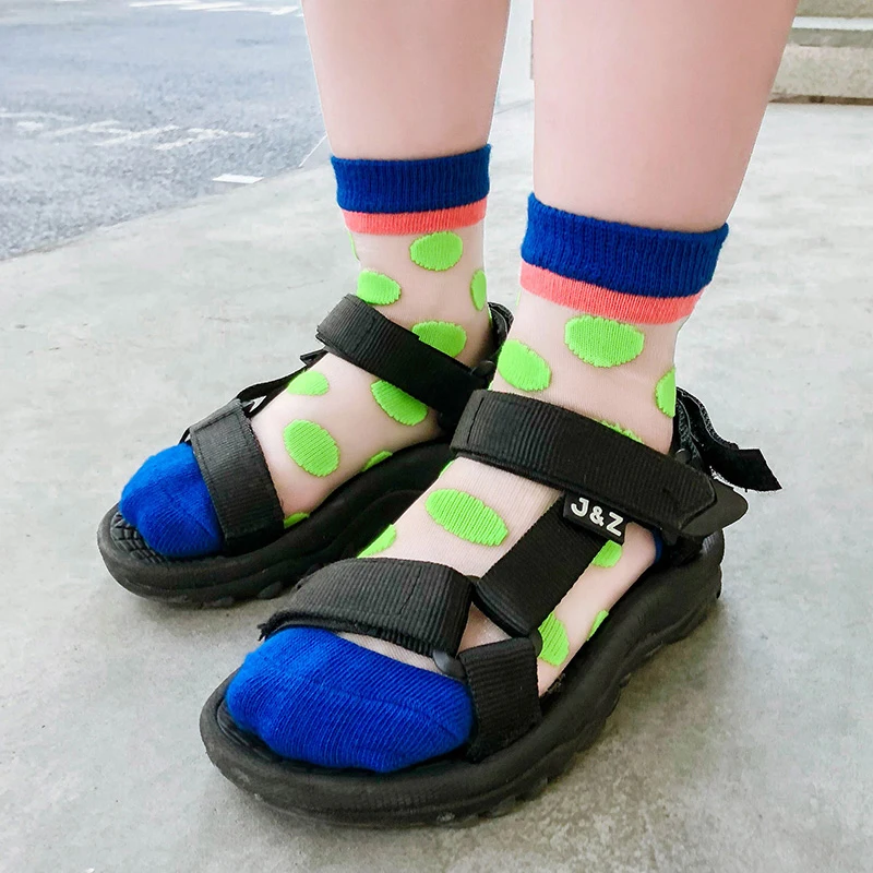 

crystal socks children's Short cotton baby summer socks girls boys Breathable thin toddler dot Fluorescence transparent socks