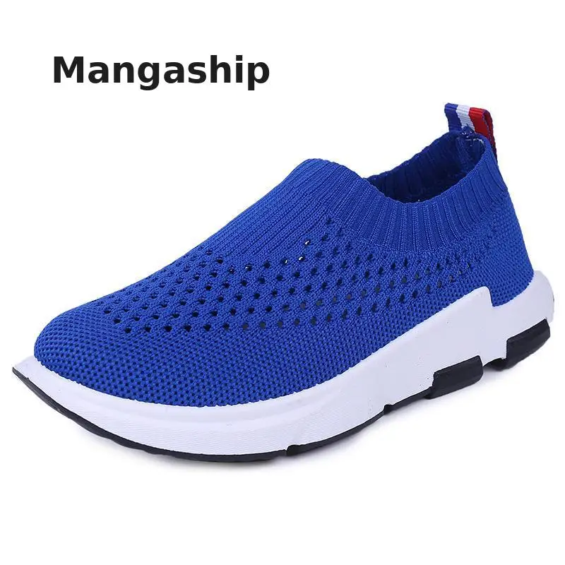

Children's flying woven sneakers running children's shoes boys and girls breathable knit socks net shoes outdoor soft bottom