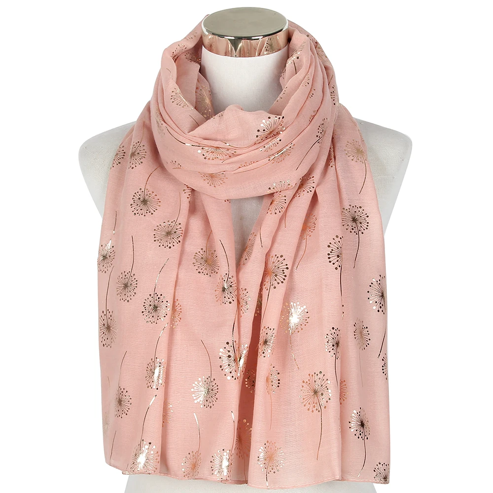 

FOXMOTHER New Fashion Pink White Purple Color Dandelion Rose Gold Foil Scarf Beach Wrap Foulards For Woman Ladies Dropshipping