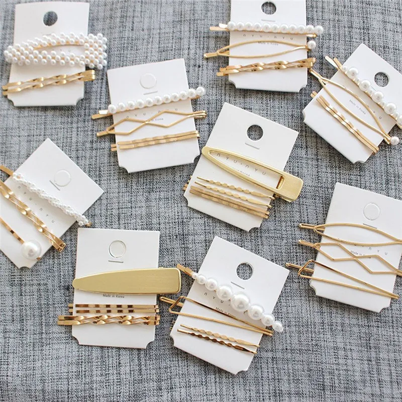

3pcs Hot Metal Minimalist Hair Accessories Geometric Irregular Gold Color Hair Clip Imitiation Pearl Hairpin Barrettes Hairgrip